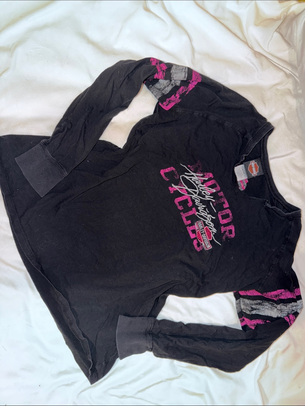 Harley-Davidson Black Long Sleeve Tee with Pink Graphic